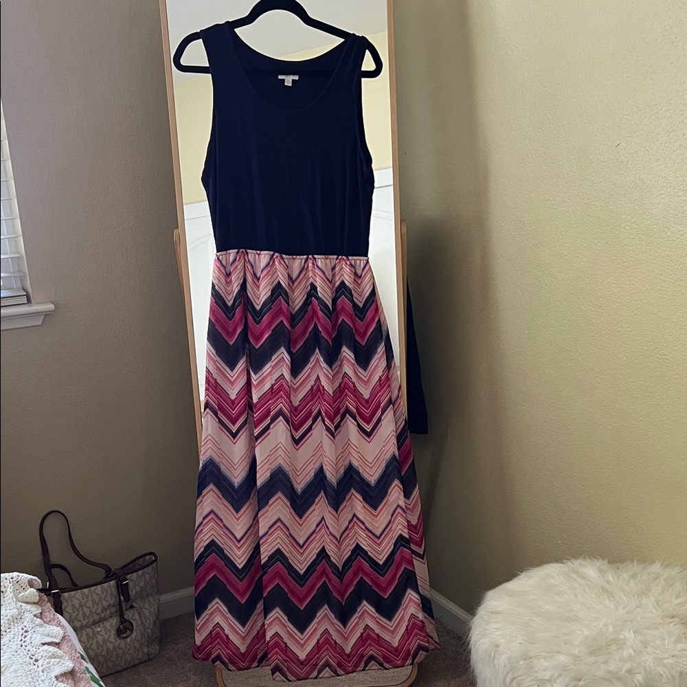 Charming Charlie Blue and Pink Sleeveless Maxi Sundress